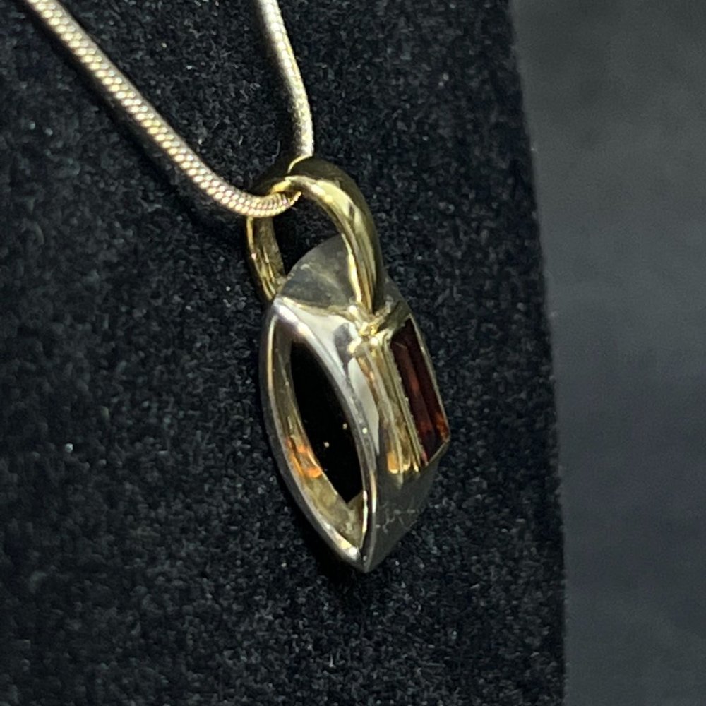 Sterling Silver Snake Chain Necklace W/Gold Tone & Sterling Pendant (4248) - Picture 4 of 7
